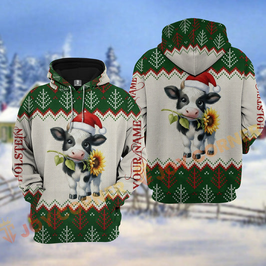 Joycorners Holstein Cow Christmas Hoodie Personalized Name 3D Shirt