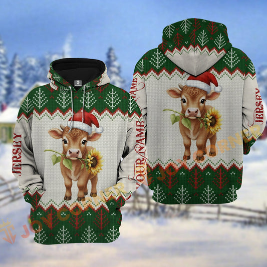 Joycorners Jersey Cow Christmas Hoodie Personalized Name 3D Shirt