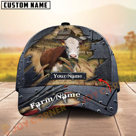 Joycorners Hereford Cattle Farm Barn Rustic Multicolor Options Personalized Name 3D Cap