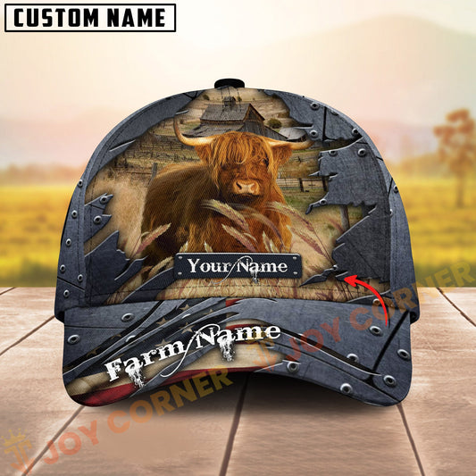 Joycorners Highland Cattle Farm Barn Rustic Multicolor Options Personalized Name 3D Cap