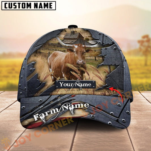 Joycorners Texas Longhorn Farm Barn Rustic Multicolor Options Personalized Name 3D Cap