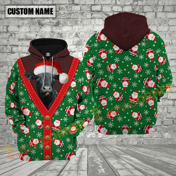 Joycorners Christmas Cattle Santa Cardigan-Style Design Personalized Name 3D Hoodie (8 Cattle Breeds)