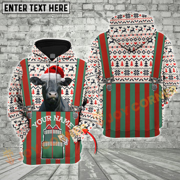 Joycorners Christmas Cattle With Santa Hat Suspender Design Personalized Name 3D Hoodie (8 Cattle Breeds)