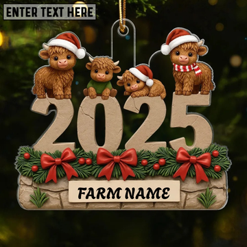 Joycorners 3D Effect Christmas Highland Cows Family Dad Mom Kids - Personalized Acrylic Ornament - Gift For Family TU2511