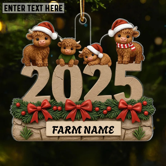 Joycorners 3D Effect Christmas Highland Cows Family Dad Mom Kids - Personalized Acrylic Ornament - Gift For Family TU2511