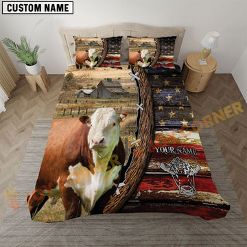 Joycorners Hereford Rustic American Flag Wooden Farm Personalized Name Bedding Set 3D All Over Printed