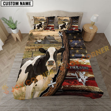 Joycorners Holstein Rustic American Flag Wooden Farm Personalized Name Bedding Set 3D All Over Printed