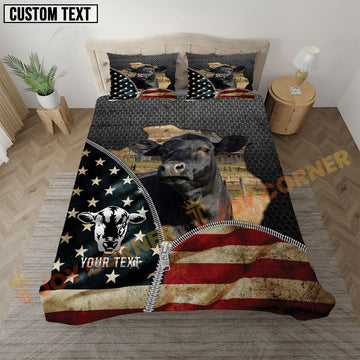 Joycorners Black Angus Patriotic American Flag Personalized Name Bedding Set 3D All Over Printed