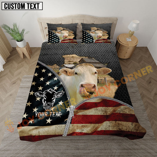 Joycorners Charolais Rustic Cattle Farm Personalized Name Bedding Set 3D All Over Printed