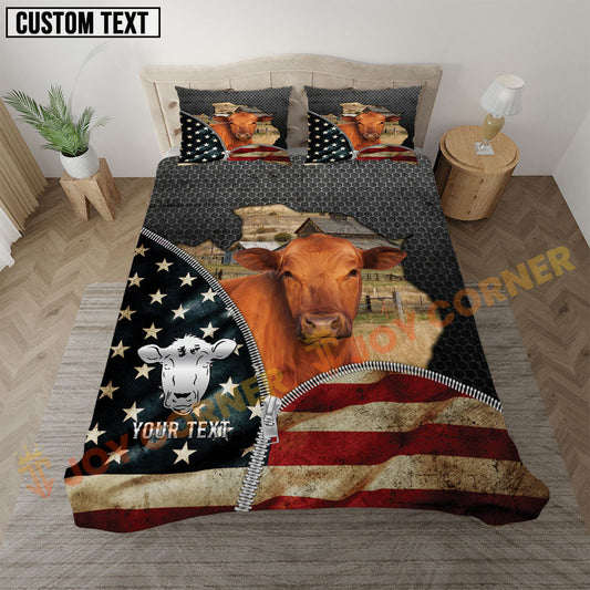 Joycorners Red Angus Patriotic Farm Pride Personalized Name Bedding Set 3D All Over Printed
