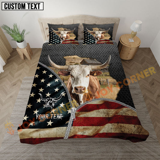 Joycorners Texas Longhorn Vintage Cowboy Ranch Personalized Name Bedding Set 3D All Over Printed