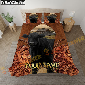 Joycorners Black Angus Cow Rustic Western Style Personalized Name Bedding Set 3D All Over Printed