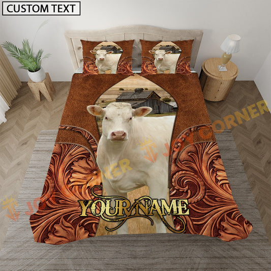 Joycorners Charolais Cow Rustic Western Style Personalized Name Bedding Set 3D All Over Printed