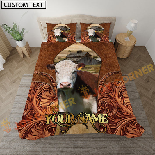 Joycorners Hereford Cow Rustic Western Style Personalized Name Bedding Set 3D All Over Printed
