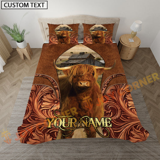 Joycorners Highland Cow Rustic Western Style Personalized Name Bedding Set 3D All Over Printed