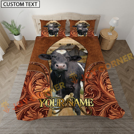 Joycorners Holstein Cow Rustic Western Style Personalized Name Bedding Set 3D All Over Printed
