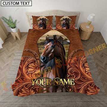 Joycorners Quarter Horse Rustic Western Style Personalized Name Bedding Set 3D All Over Printed