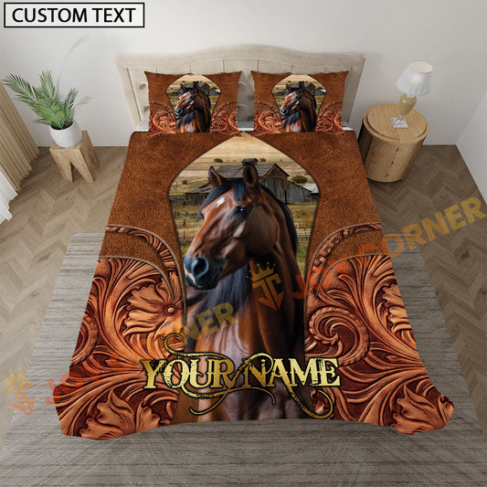 Joycorners Quarter Horse Rustic Western Style Personalized Name Bedding Set 3D All Over Printed