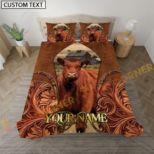 Joycorners Red Angus Cow Rustic Western Style Personalized Name Bedding Set 3D All Over Printed