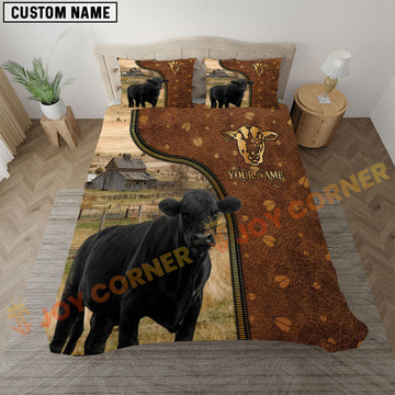 Joycorners Black Angus Rustic Leather Farmhouse Personalized Name Bedding Set 3D All Over Printed