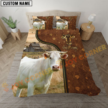 Joycorners Charolais Rustic Leather Farmhouse Personalized Name Bedding Set 3D All Over Printed