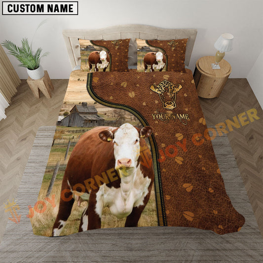 Joycorners Hereford Rustic Leather Farmhouse Personalized Name Bedding Set 3D All Over Printed