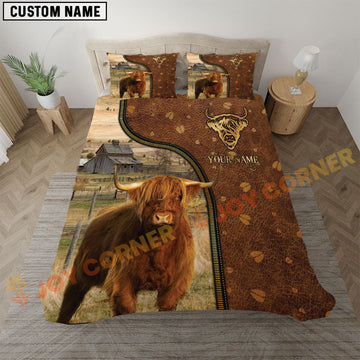 Joycorners Highland Rustic Leather Farmhouse Personalized Name Bedding Set 3D All Over Printed