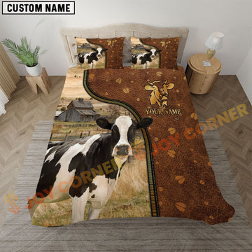Joycorners Holstein Rustic Leather Farmhouse Personalized Name Bedding Set 3D All Over Printed
