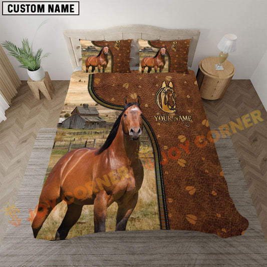 Joycorners Quarter Horse Rustic Leather Farmhouse Personalized Name Bedding Set 3D All Over Printed
