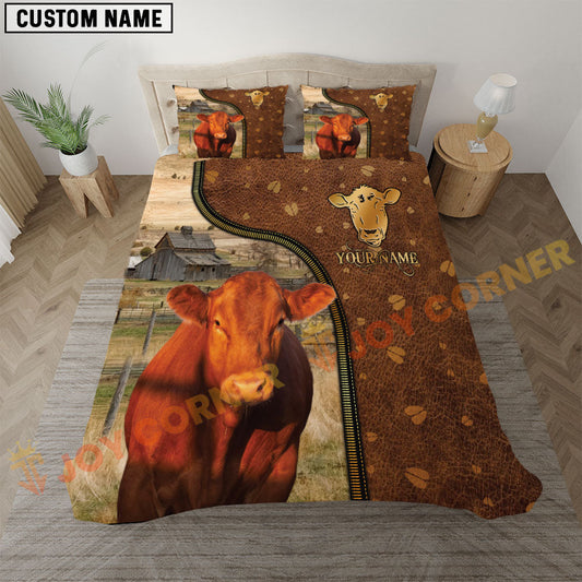 Joycorners Red Angus Rustic Leather Farmhouse Personalized Name Bedding Set 3D All Over Printed