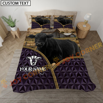 Joycorners Black Angus Purple Geometric Farmhouse Personalized Name Bedding Set 3D All Over Printed