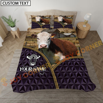 Joycorners Hereford Purple Geometric Farmhouse Personalized Name Bedding Set 3D All Over Printed