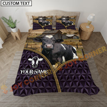 Joycorners Holstein Purple Geometric Farmhouse Personalized Name Bedding Set 3D All Over Printed