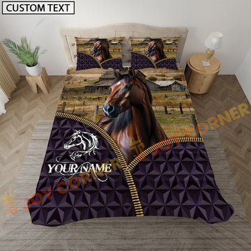 Joycorners Quarter Horse Purple Geometric Farmhouse Personalized Name Bedding Set 3D All Over Printed