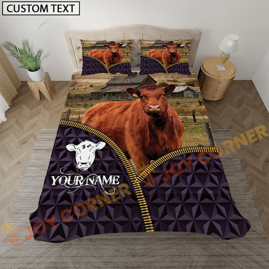 Joycorners Red Angus Purple Geometric Farmhouse Personalized Name Bedding Set 3D All Over Printed