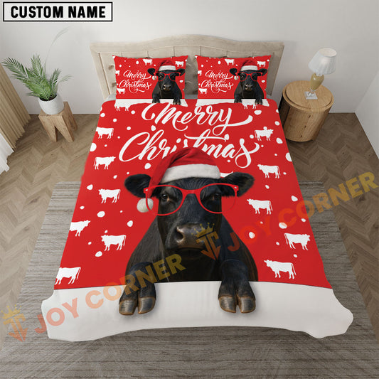 Joycorners Black Angus Cow Christmas Red Personalized Name Bedding Set 3D All Over Printed