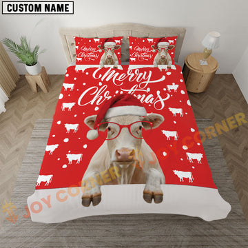 Joycorners Charolais Cow Christmas Red Personalized Name Bedding Set 3D All Over Printed