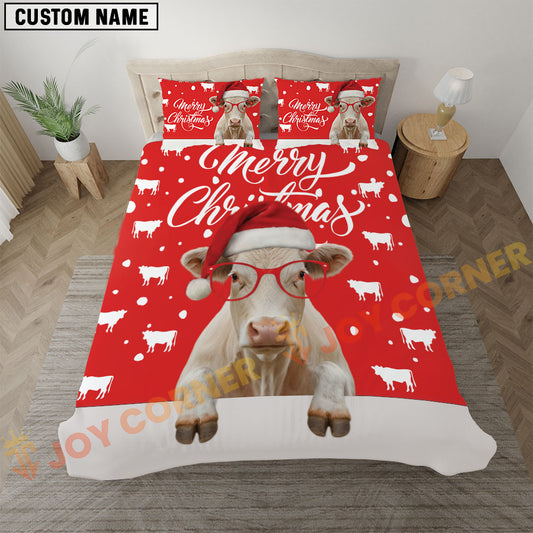 Joycorners Charolais Cow Christmas Red Personalized Name Bedding Set 3D All Over Printed