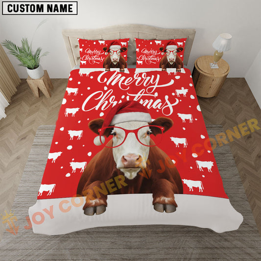 Joycorners Hereford Cow Christmas Red Personalized Name Bedding Set 3D All Over Printed