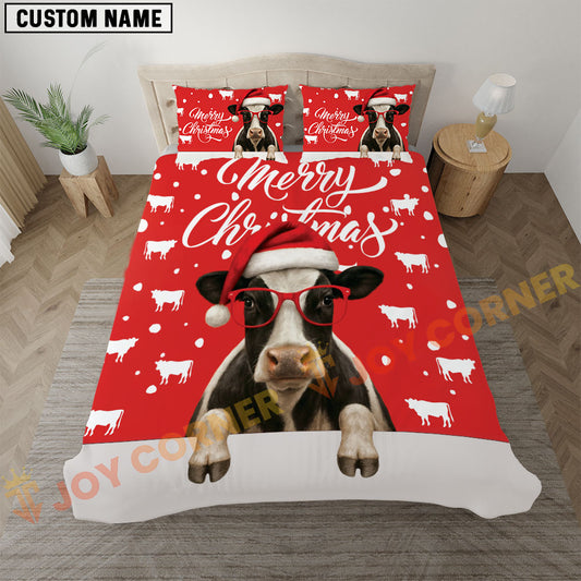 Joycorners Holstein Cow Christmas Red Personalized Name Bedding Set 3D All Over Printed
