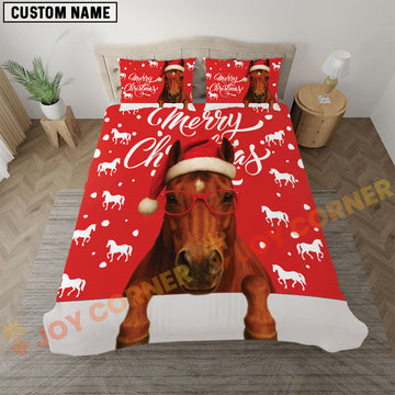 Joycorners Quarter Horse Christmas Red Personalized Name Bedding Set 3D All Over Printed