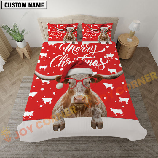 Joycorners Texas Longhorn Cow Christmas Red Personalized Name Bedding Set 3D All Over Printed