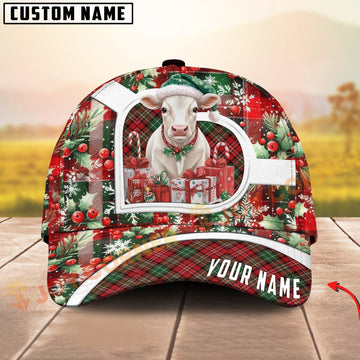 Joycorners Christmas Charolais Plaid Multicolor Options Personalized Name 3D Cap