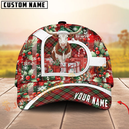 Joycorners Christmas Texas Longhorn Plaid Multicolor Options Personalized Name 3D Cap