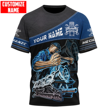 Joycorners Personalized Name Mechanic Shirt Leather Style Unisex Print T Shirt PT2609
