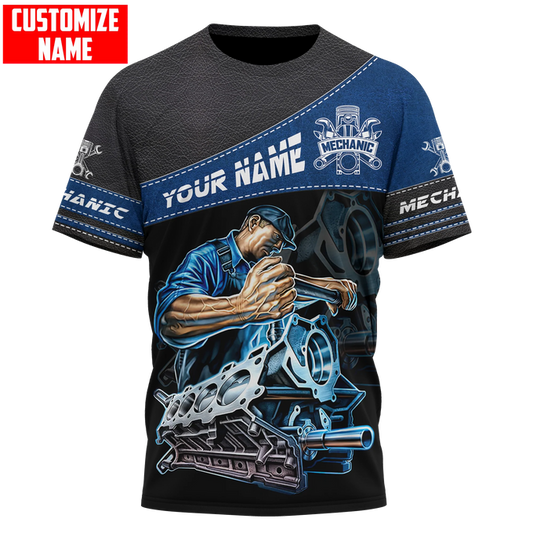 Joycorners Personalized Name Mechanic Shirt Leather Style Unisex Print T Shirt PT2609