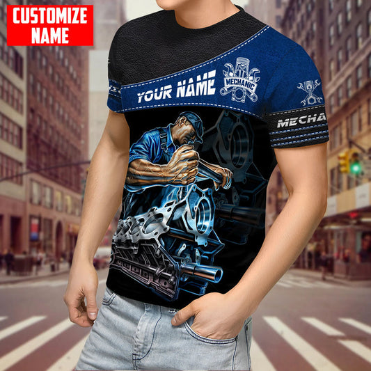 Joycorners Personalized Name Mechanic Shirt Leather Style Unisex Print T Shirt PT2609