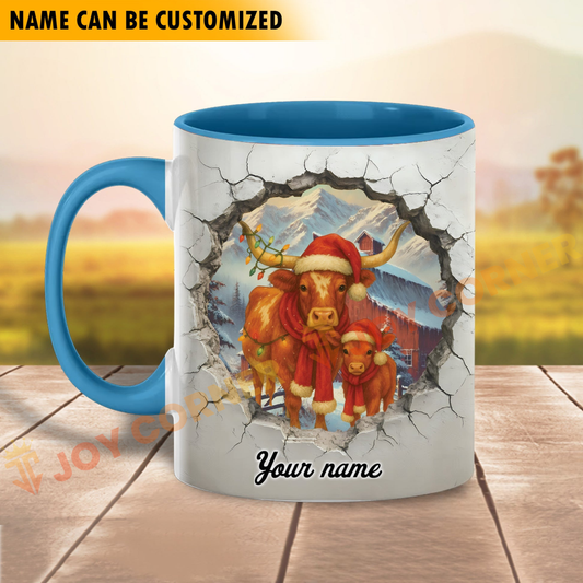 Joycorners Texas Long Horn Personalized Name Christmas Farmyard Mug