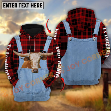 Joycorners Texas Longhorn Red Jeans Pattern Personalized Name 3D Hoodie