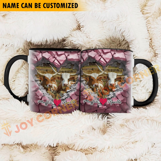 Joycorners Texas Longhorn Couple Personalized Name Two Tone Mug